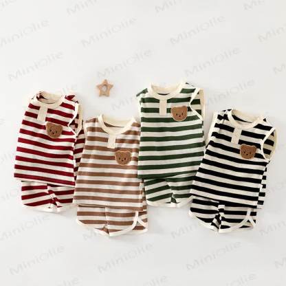 Baby Soft Knit Bear Striped Tank Top and Shorts 2-piece Set - image 1
