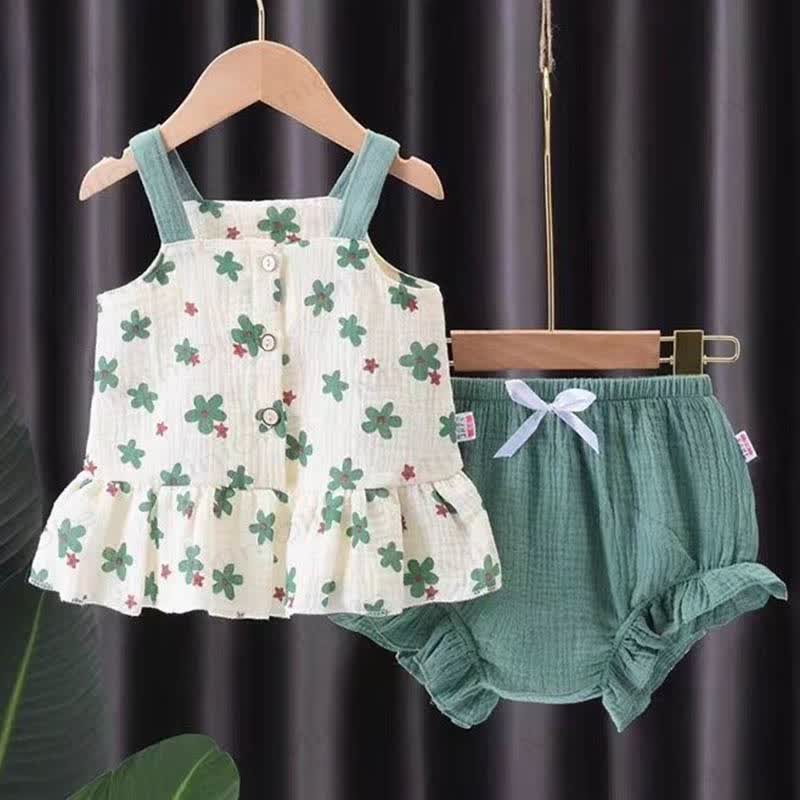 Baby Girls Floral Gauze Tank Top and Shorts 2-piece Set - image 1