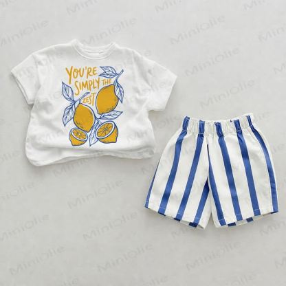 YOU'RE SIMPLY THE ZEST Baby Lemon Tee and Striped Shorts 2-piece Set - White&Blue - 2-3T - image 1
