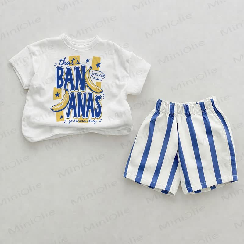 THAT'S BANANAS Baby Tee and Striped Shorts 2-piece Set - White&Blue - 2-3T - image 1