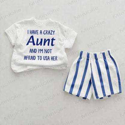 I HAVE A CRAZY AUNT Baby Tee and Striped Shorts 2-piece Set - White&Blue - 2-3T - image 1