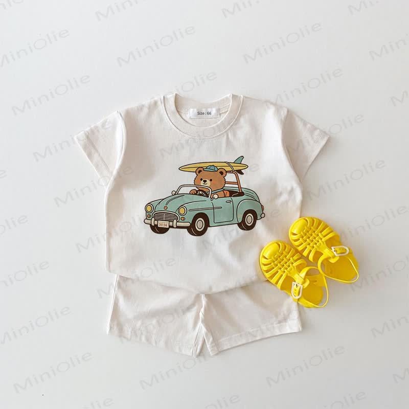 Baby A Little Bear Driving a Car Tee and Shorts 2-piece Set - White - 18-24M - image 1