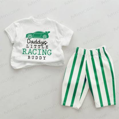  DADDY'S LITTLE RACING BUDDY Baby Green Vertical Striped  2-piece Pants Set - White&Green - 2-3T - image 1