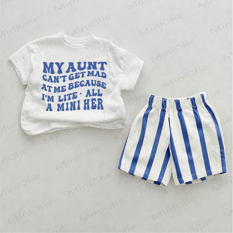 MY AUNT CAN'T GET MAD AT ME BECAUSE I'M LITE ALL A MINI HER Baby Blue Vertical Striped 2-piece Shorts Set - White&Blue - 2-3T - image 1