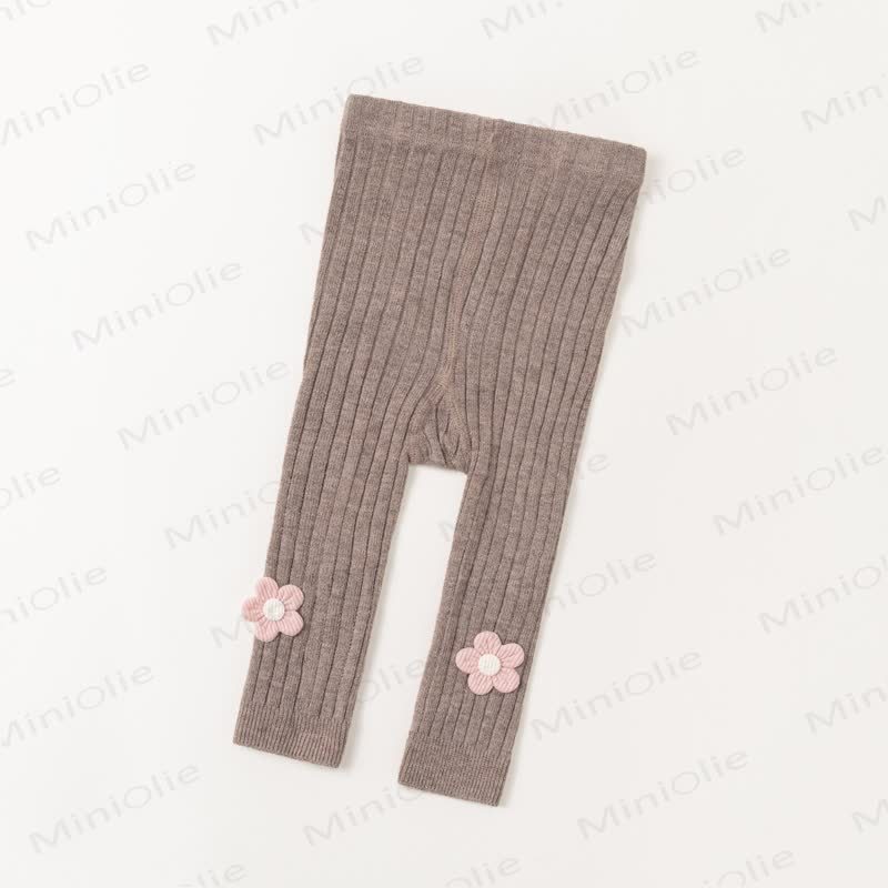 Baby Toddler Girls Soft Ribbed Knit Floral Collection Leggings - Coffee - 4-6T - image 3