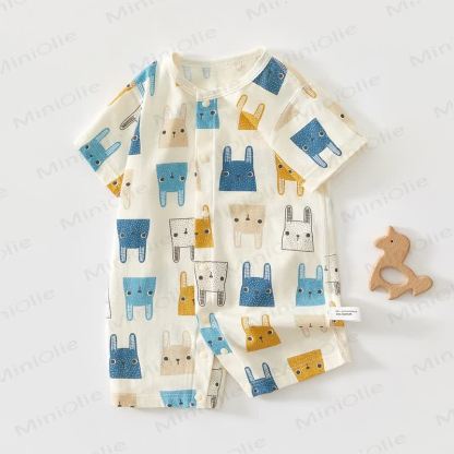 Baby Soft Cotton Animal Print Short Sleeves Romper - White - 18-24M - image 1
