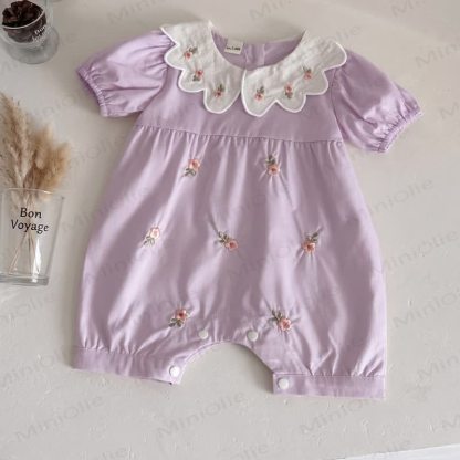 Baby Girls Lilac Bloom Embroidered Scalloped Collar Romper - image 1