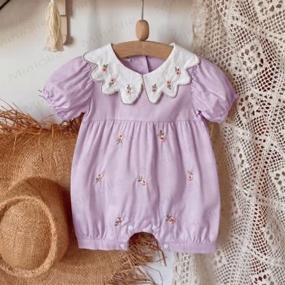 Baby Girls Lilac Bloom Embroidered Scalloped Collar Romper - Purple - 18-24M - image 2