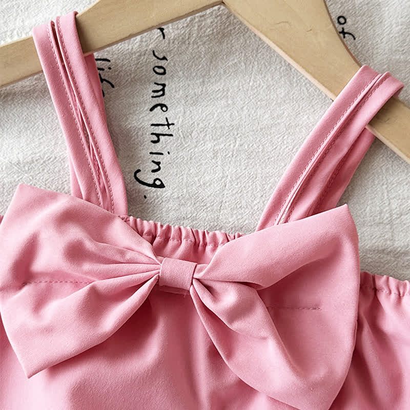 Toddler Girl Pink Bow Cami Top and Denim Shorts 2-piece Set - image 4