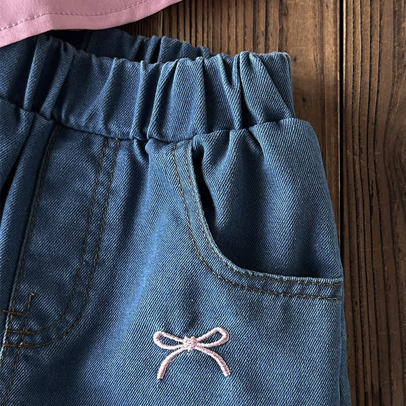 Toddler Girl Pink Bow Cami Top and Denim Shorts 2-piece Set - image 5