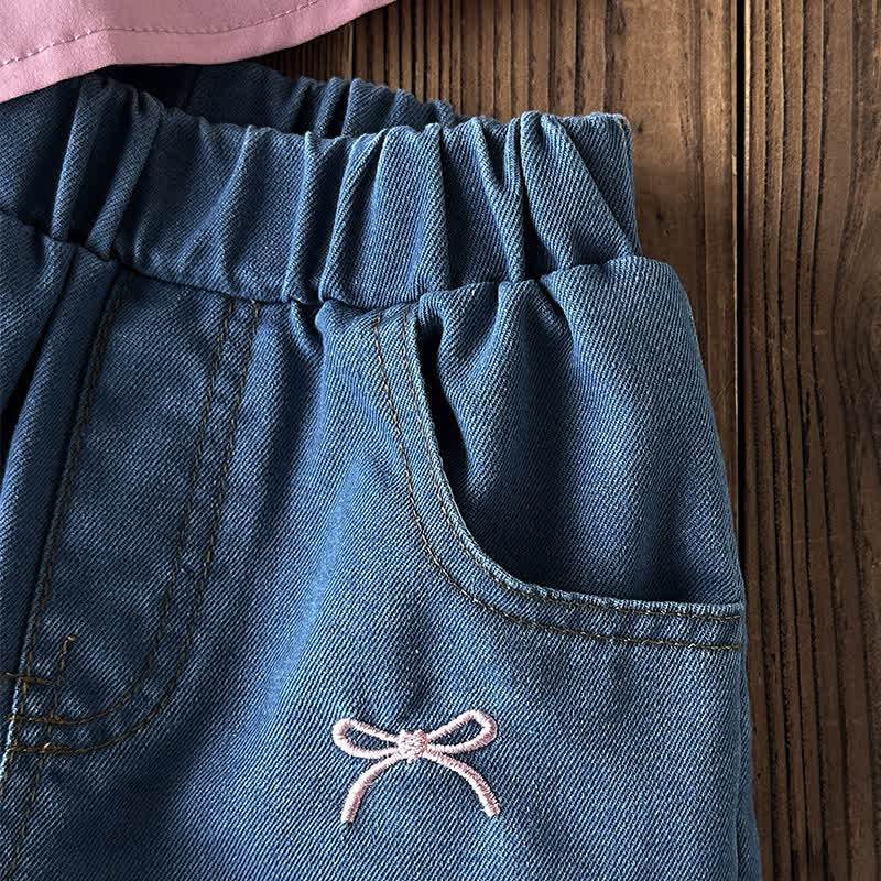 Toddler Girl Pink Bow Cami Top and Denim Shorts 2-piece Set - image 5