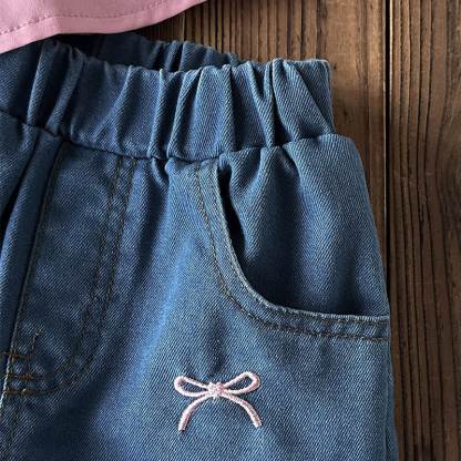 Toddler Girl Pink Bow Cami Top and Denim Shorts 2-piece Set - image 5