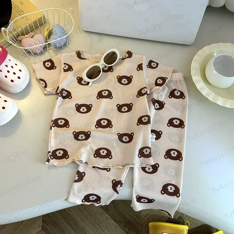 Toddler Soft Stripe Tee and Pants 2-piece Set - Beige Bear - 8-9T - image 3