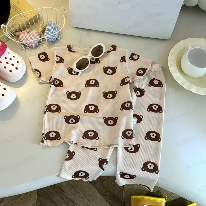 Toddler Soft Stripe Tee and Pants 2-piece Set - Beige Bear - 8-9T - image 3
