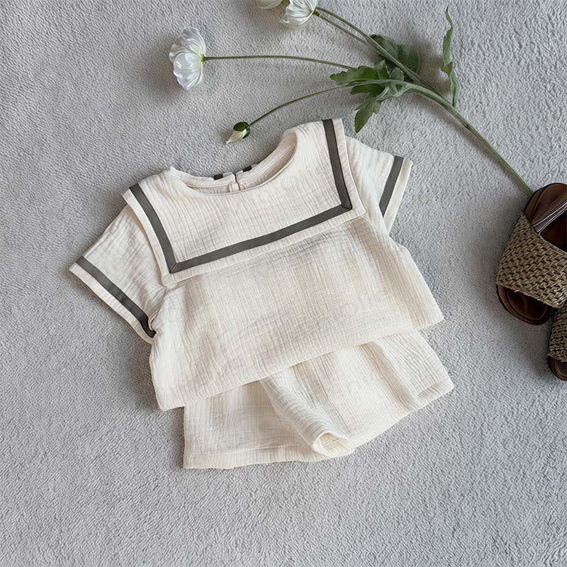 Toddler Girls Cotton Sailor Collar Tee and Shorts 2-piece Set - Apricot - 6-7T - image 2