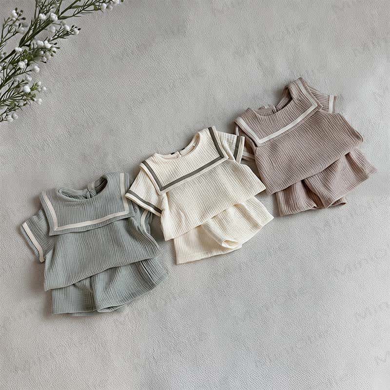 Toddler Girls Cotton Sailor Collar Tee and Shorts 2-piece Set - image 1
