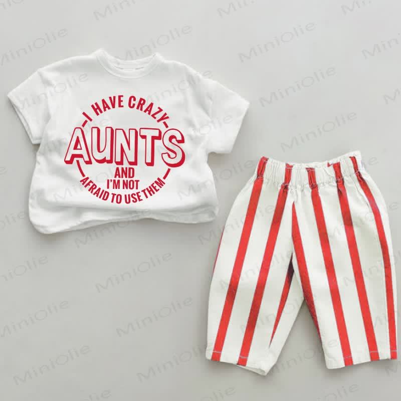 I HAVE CRAZY AUNTS AND I'M NOT AFRAID TO USE THEM Baby Red Striped 2-piece Set - White&Red - 4-5T - image 1