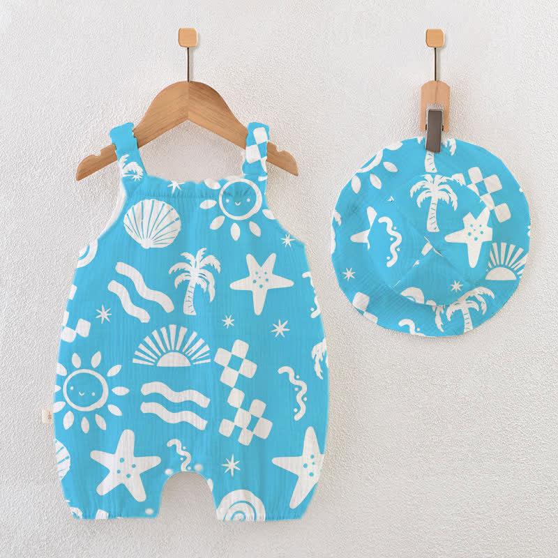 Baby Marine Print Romper with Hat - Blue - 18-24M - image 1