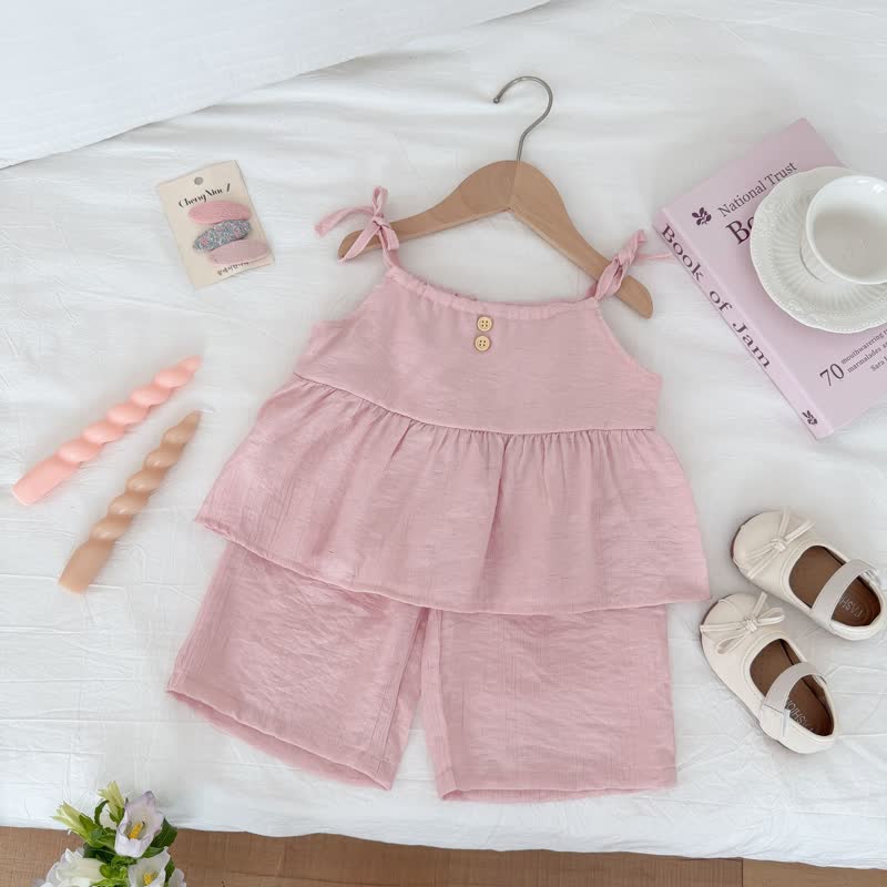 Toddler Baby Girls Solid Color Cami Top and Pants 2-piece Set - Pink - 5-6T - image 2