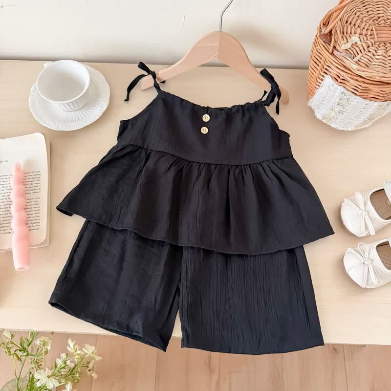 Toddler Baby Girls Solid Color Cami Top and Pants 2-piece Set - Black - 5-6T - image 3
