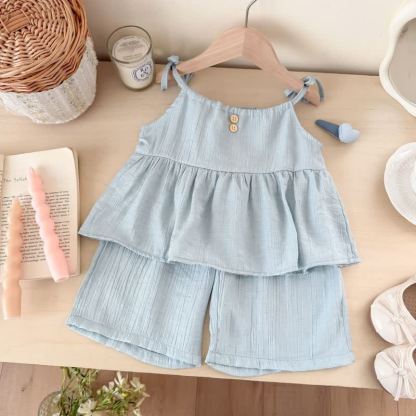 Toddler Baby Girls Solid Color Cami Top and Pants 2-piece Set - Blue - 5-6T - image 5