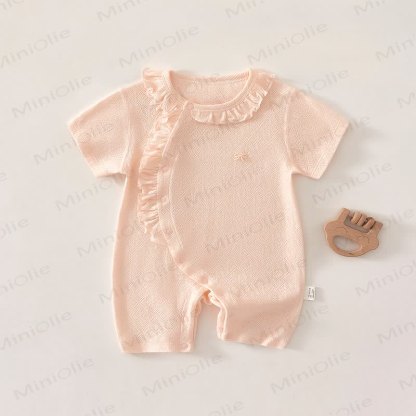 Baby Ruffle Collar Textured Knit Short Sleeve Romper - Orange - 18-24M - image 4
