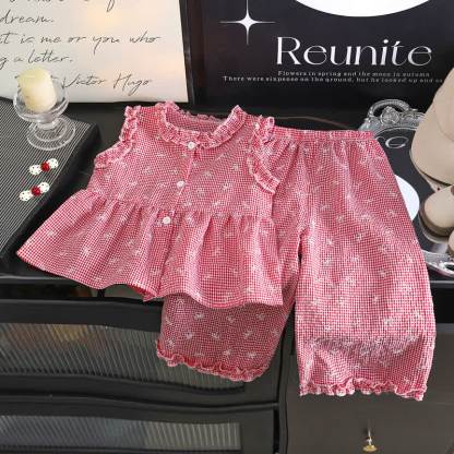 Toddler Girl Gingham Bowknot Ruffle Sleeveless Top and Pants 2-piece Set - Pink - 8-9T - image 3
