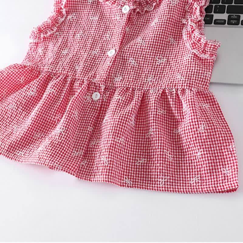 Toddler Girl Gingham Bowknot Ruffle Sleeveless Top and Pants 2-piece Set - image 7