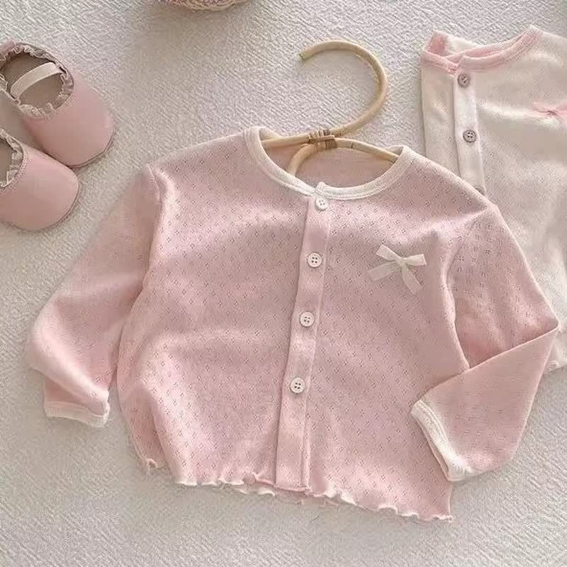 Toddler Girls Pointelle Bow Knit Cardigan Coat - Pink - 6-7T - image 3