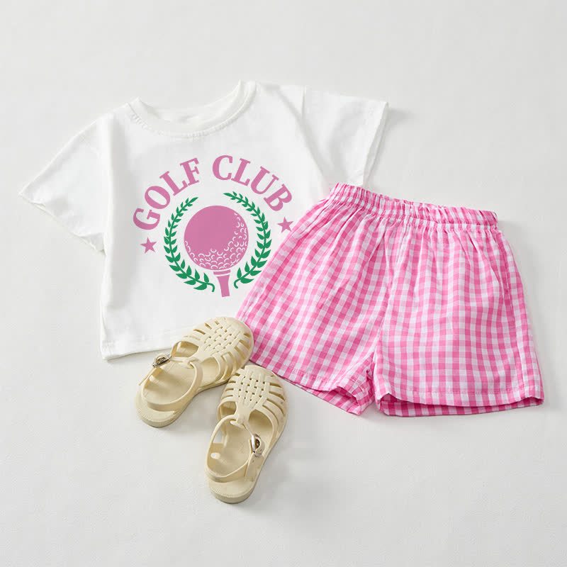 GOLF CLUB Baby White Tee and Pink Plaid Shorts 2-Piece Set - White&Pink - 3-5T - image 1