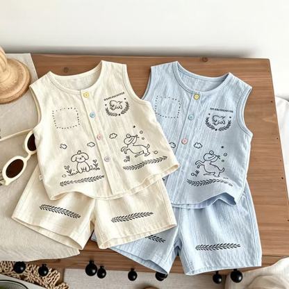 Baby Toddler Kid Dog Print Sleeveless Button Front Tank Top and Shorts 2-piece Set - image 1