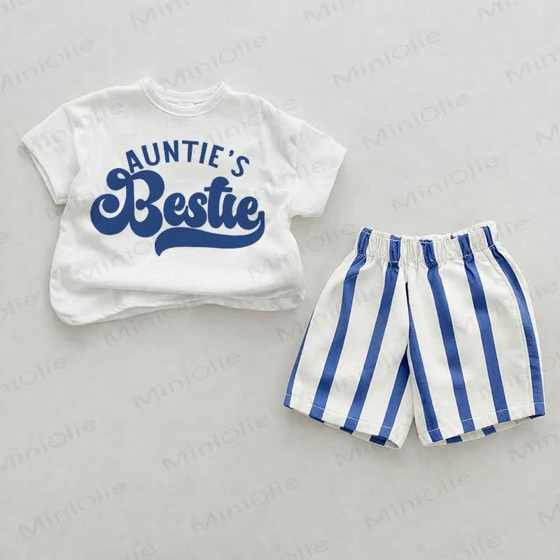 AUNTIE'S BESTIE Baby Tee and Striped Shorts 2-piece Set - White&Blue - 2-3T - image 1