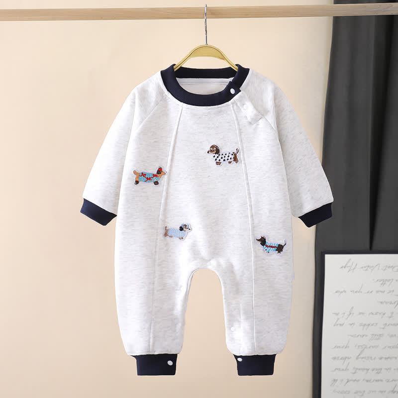 Baby Dachshund Embroidered Long Sleeves Romper - Navy - 2-3T - image 3