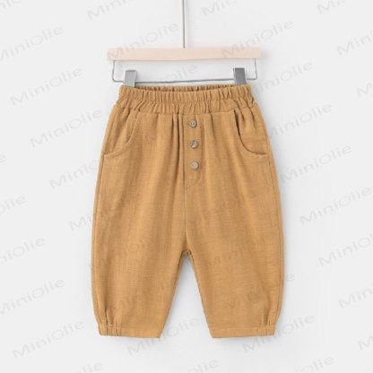 Toddler Boys Cotton Pocket Linen Pants - Coffee - 8-9T - image 2