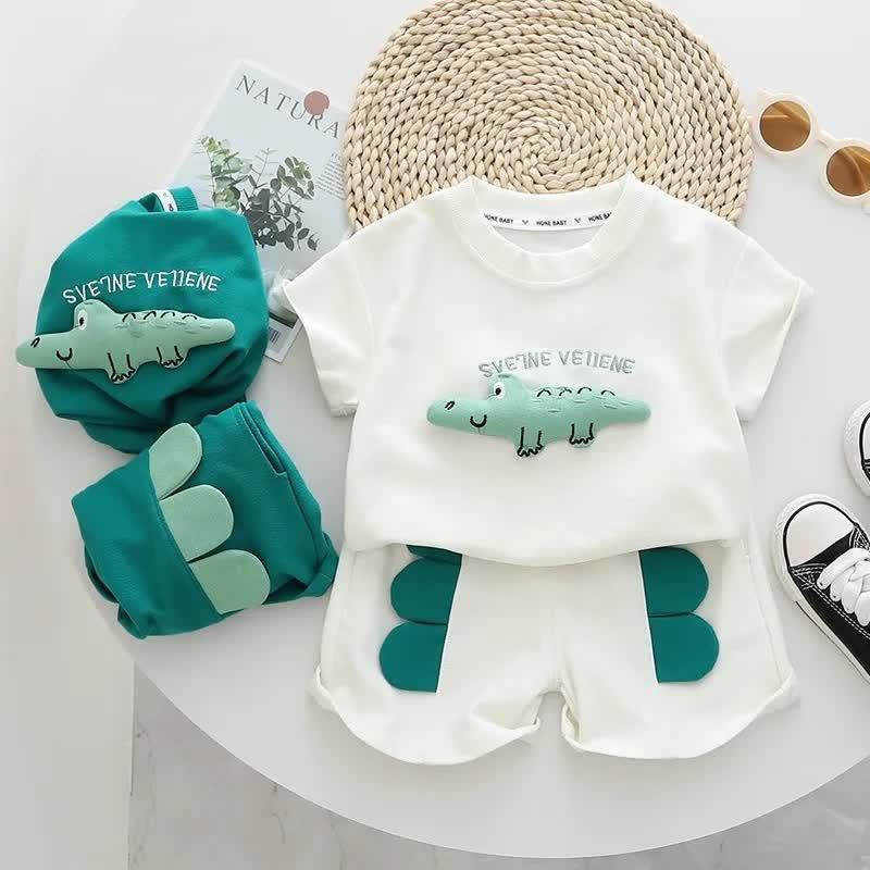 Toddler 3D Crocodile Applique Tee and Shorts 2-piece Set - White - 6-7T - image 1
