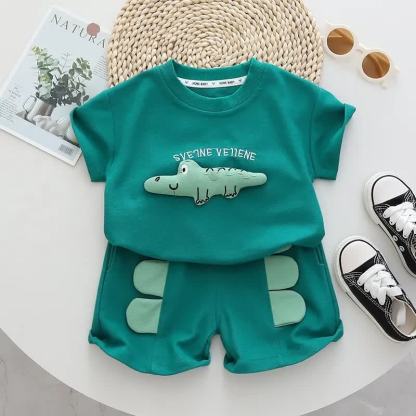 Toddler 3D Crocodile Applique Tee and Shorts 2-piece Set - Green - 6-7T - image 2