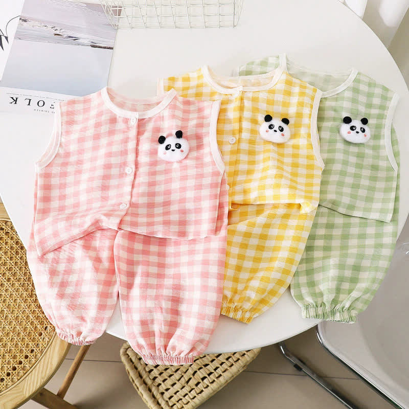 Toddler Gingham Panda Snap Front Tank Top and Pants 2-piece Set - image 1