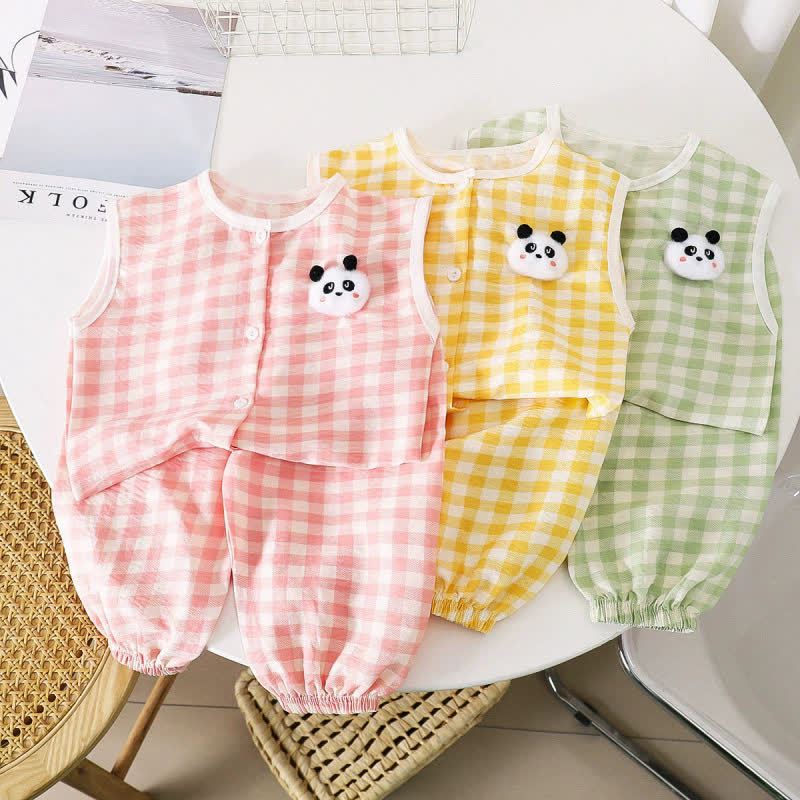Toddler Gingham Panda Snap Front Tank Top and Pants 2-piece Set - image 1