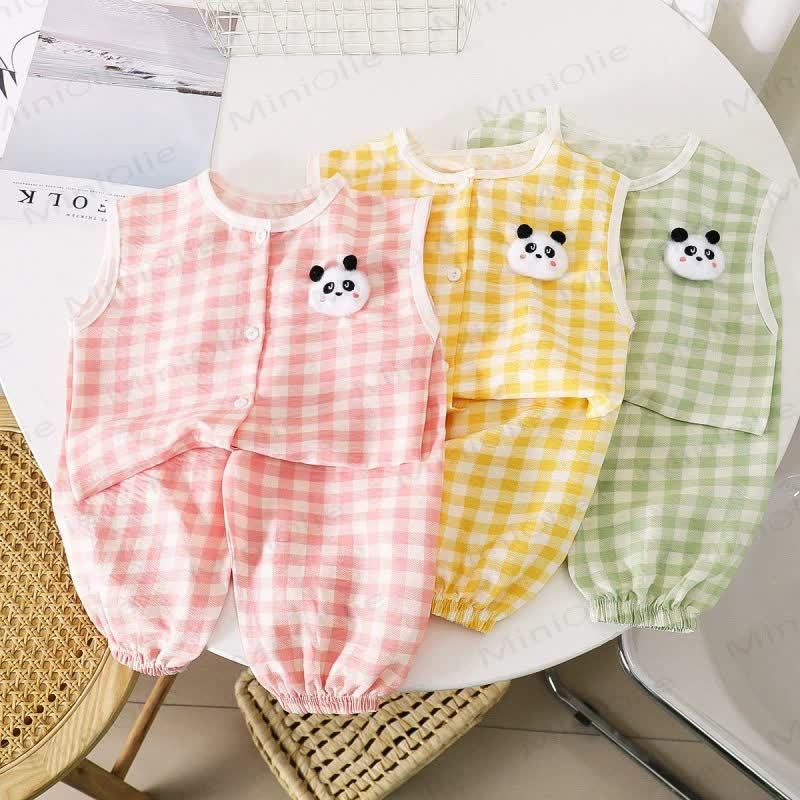 Toddler Gingham Panda Snap Front Tank Top and Pants 2-piece Set - image 1