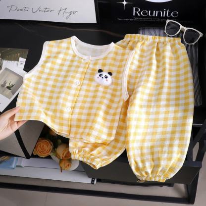 Toddler Gingham Panda Snap Front Tank Top and Pants 2-piece Set - Yellow Plaid - 8-9T - image 4