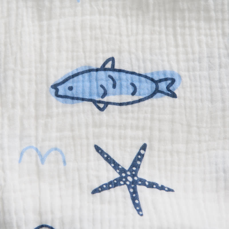 Baby Little Fish Print White Jumpsuit with Hat - image 6