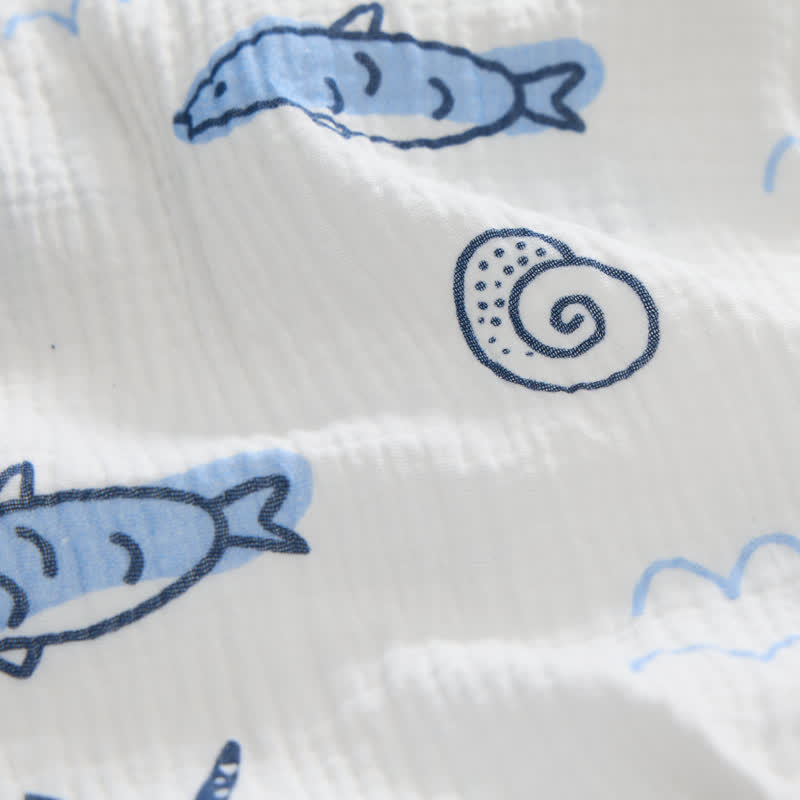 Baby Little Fish Print White Jumpsuit with Hat - image 7
