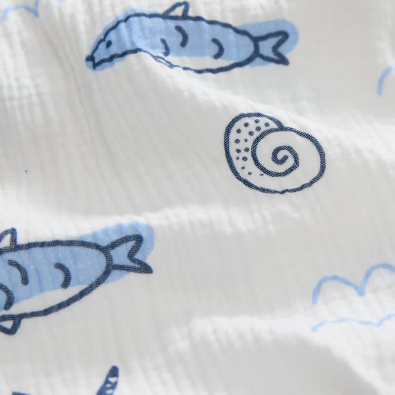 Baby Little Fish Print White Jumpsuit with Hat - image 7