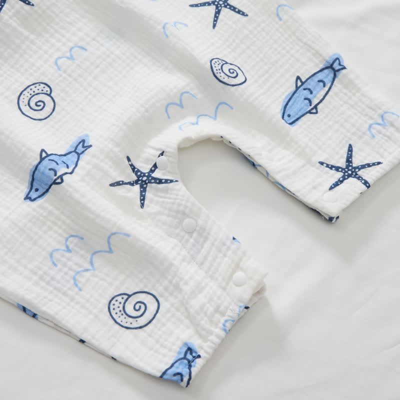 Baby Little Fish Print White Jumpsuit with Hat - image 5