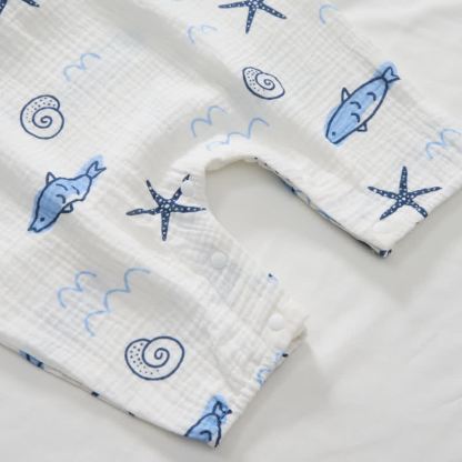 Baby Little Fish Print White Jumpsuit with Hat - image 5