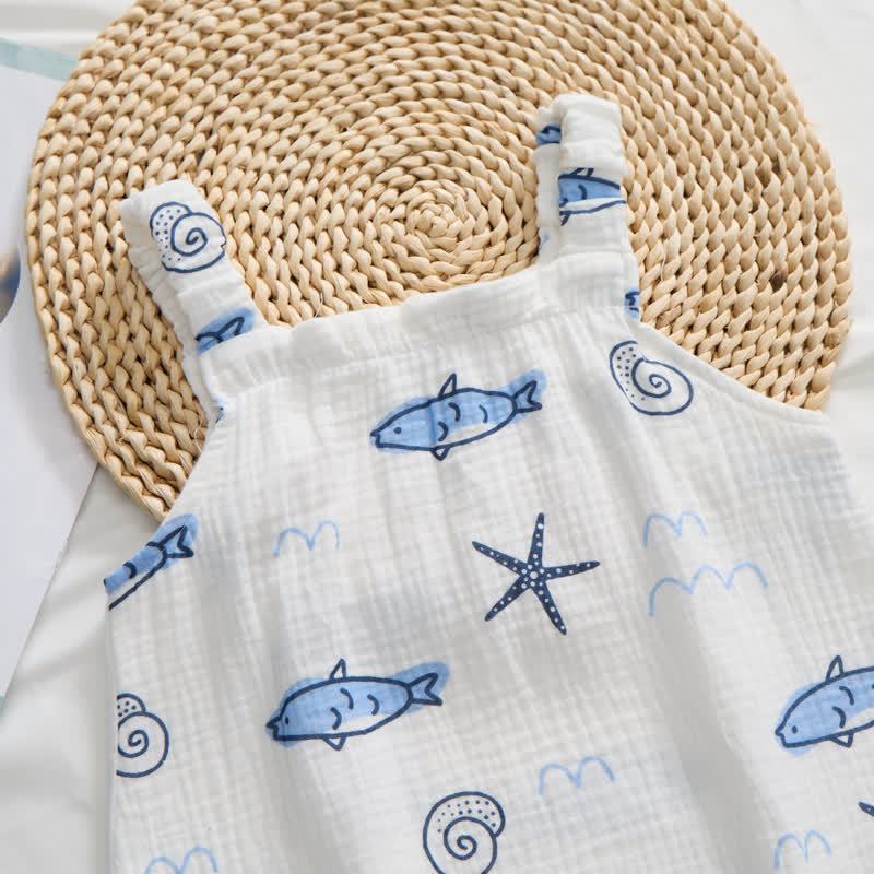 Baby Little Fish Print White Jumpsuit with Hat - image 4