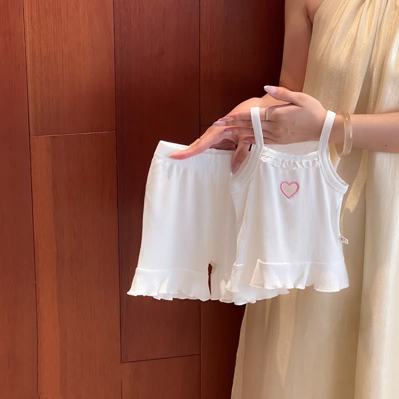Baby Toddler Girl Heart Lace Trim Ribbed Cami Top and Shorts 2-piece Set - White - 4-5T - image 2