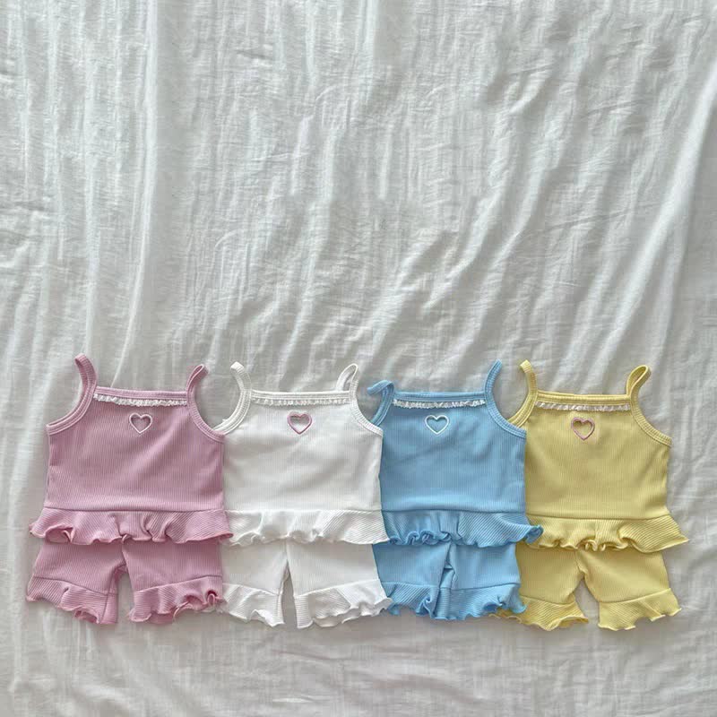 Baby Toddler Girl Heart Lace Trim Ribbed Cami Top and Shorts 2-piece Set - image 6