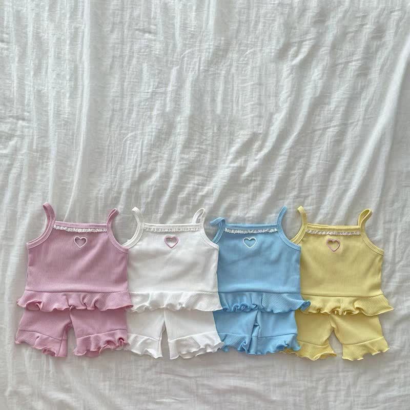 Baby Toddler Girl Heart Lace Trim Ribbed Cami Top and Shorts 2-piece Set - image 6
