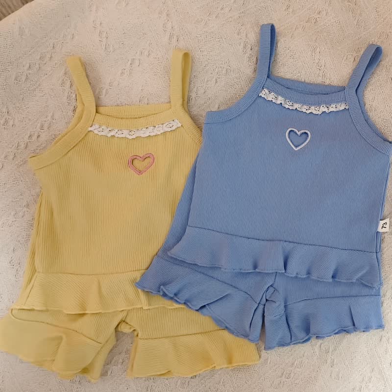 Baby Toddler Girl Heart Lace Trim Ribbed Cami Top and Shorts 2-piece Set - image 8